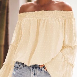 👛One Left! Apricot Swiss Dot Off The Shoulder Top